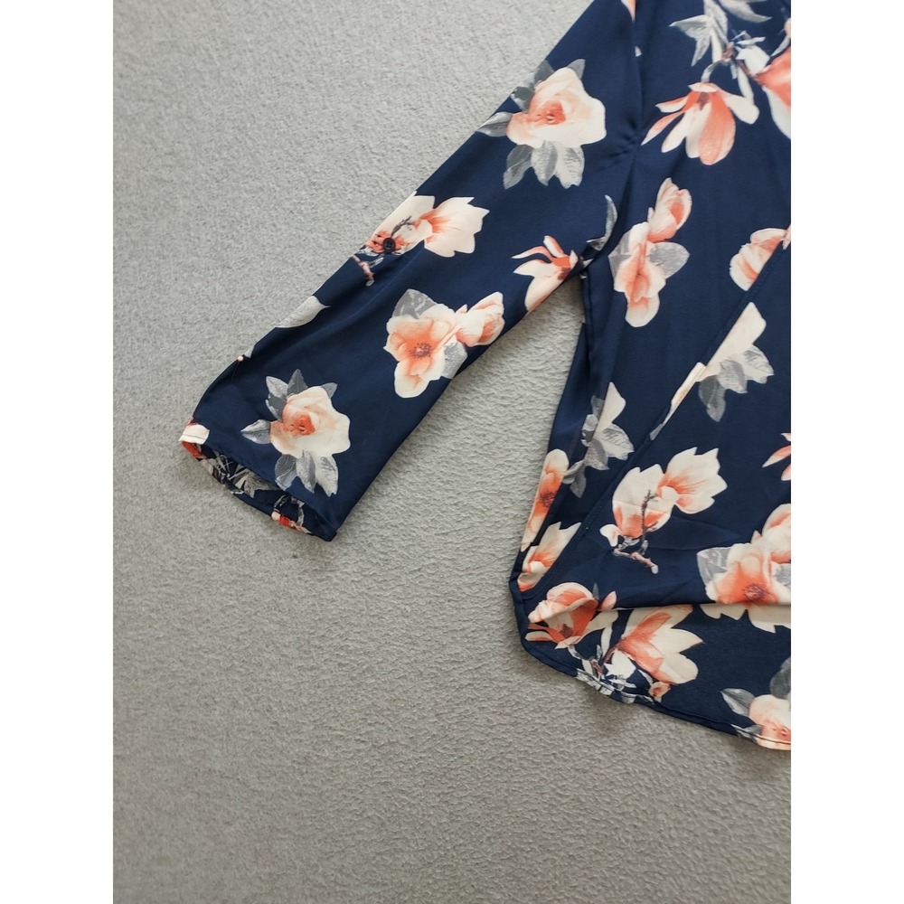 Justify Women Tunic Top M Navy Blue Floral V Neck Long Sleeve Summer Bohemian - Picture 4 of 16